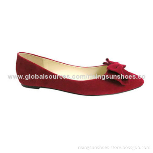 Women's Flat Casual Shoe, Pointed Toe Ballerinas, Velvet Upper Bow Decorated, Simple But Elegant